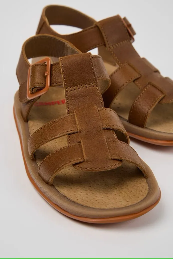 Camper: Bicho Leather Velcro Sandals - Brown