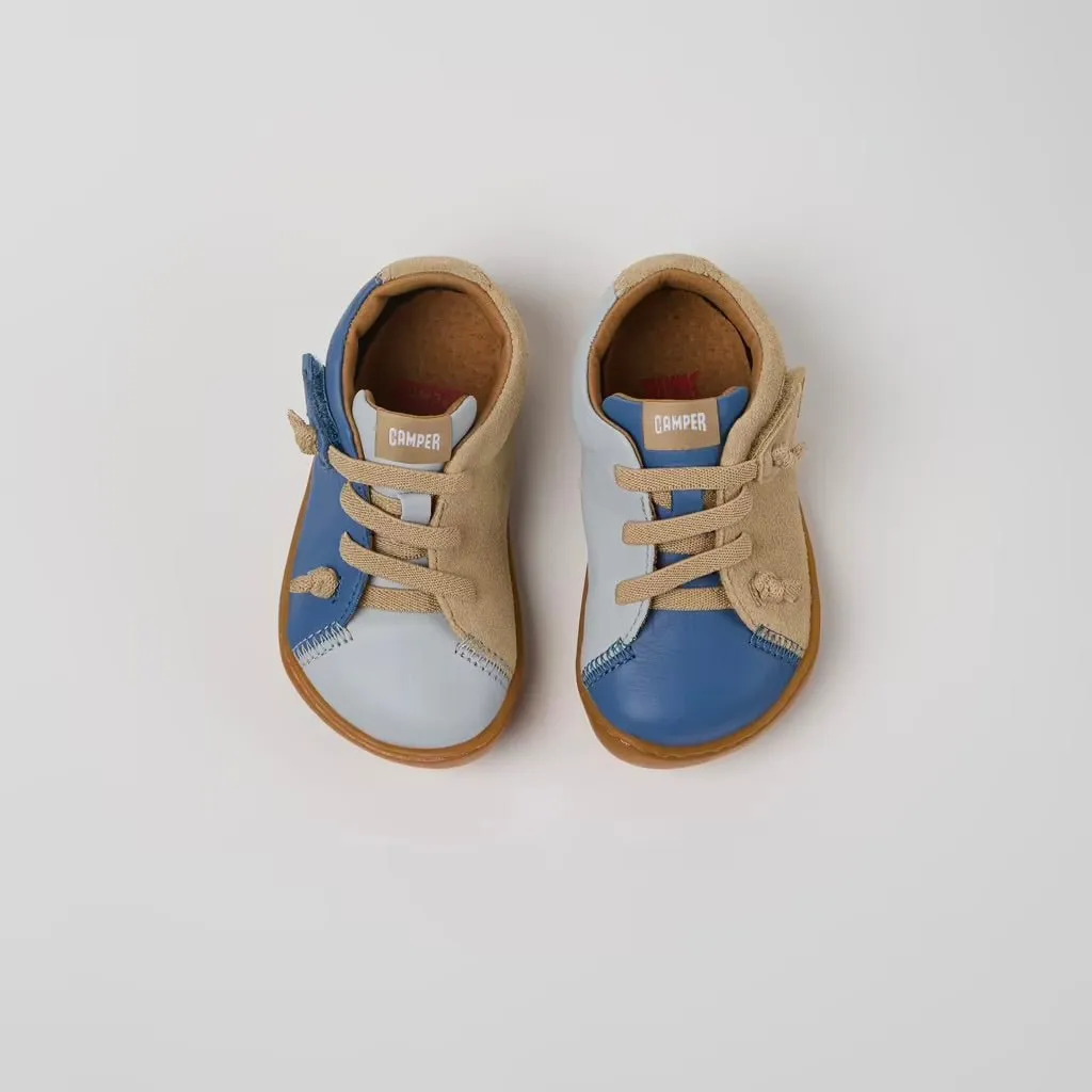 Camper: Twins Leather Velcro Shoes - Multicolour Blue