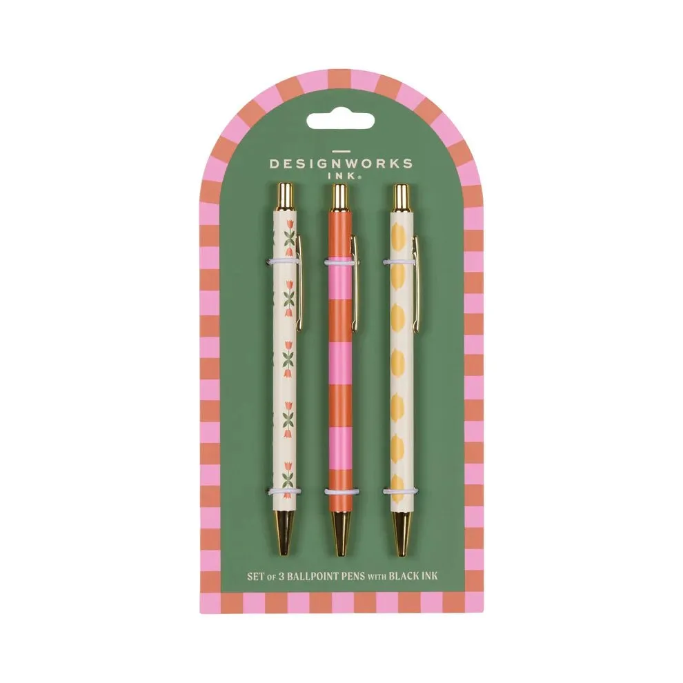 Designworks: A Dopo Set of 3 Pens - Flower, Stripe, Lemon