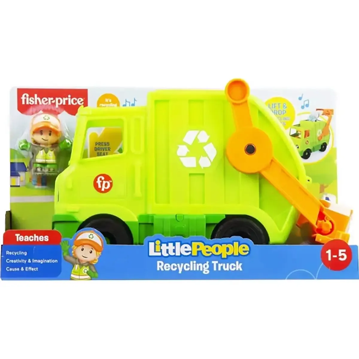 Fisher-Price Little People Recycling Truck Musical Toddler Garbage Toy Set