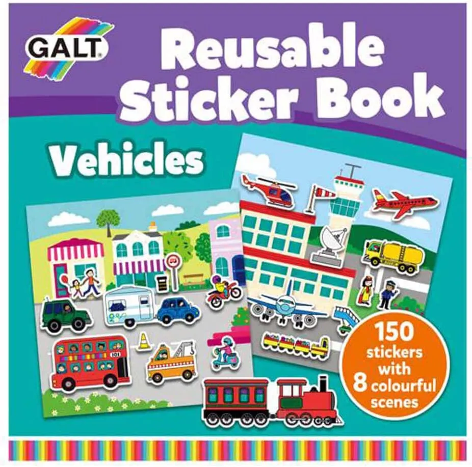 Galt 1005107 Reusable Sticker Book - Vehicles Wise - Kids Toys