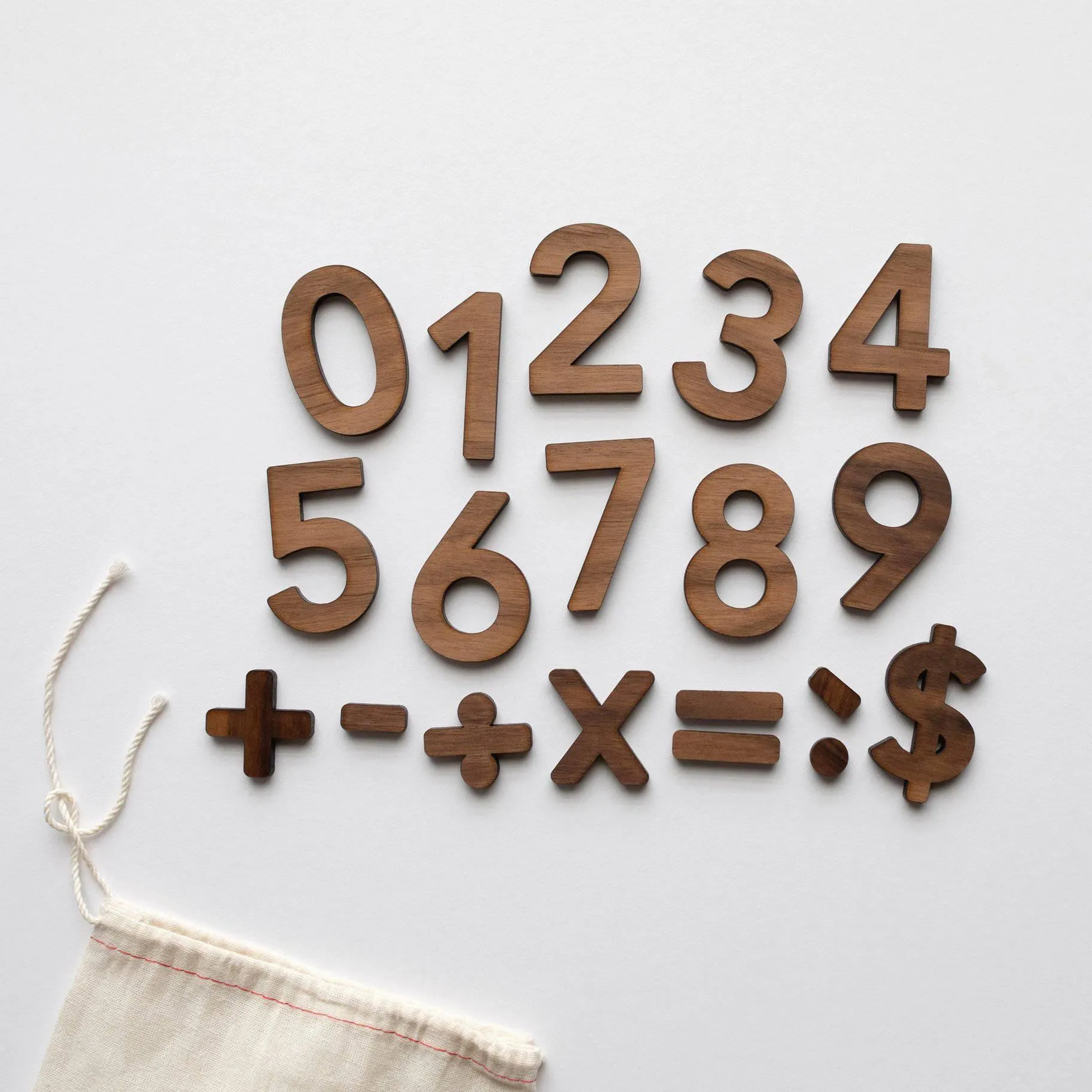Gladfolk Wooden Number Set • Numerals & Math Equation Signs, Walnut