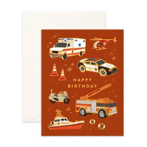 Happy Birthday Emergency Vehicles Greeting Card