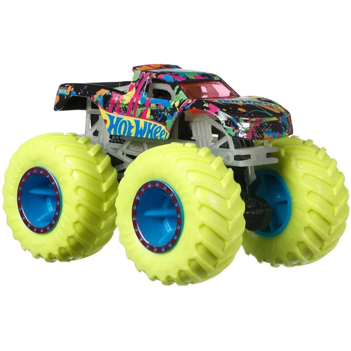 Hot Wheels 1:64 Glow In The Dark Monster Trucks Podium Crasher Black With Green Wheels