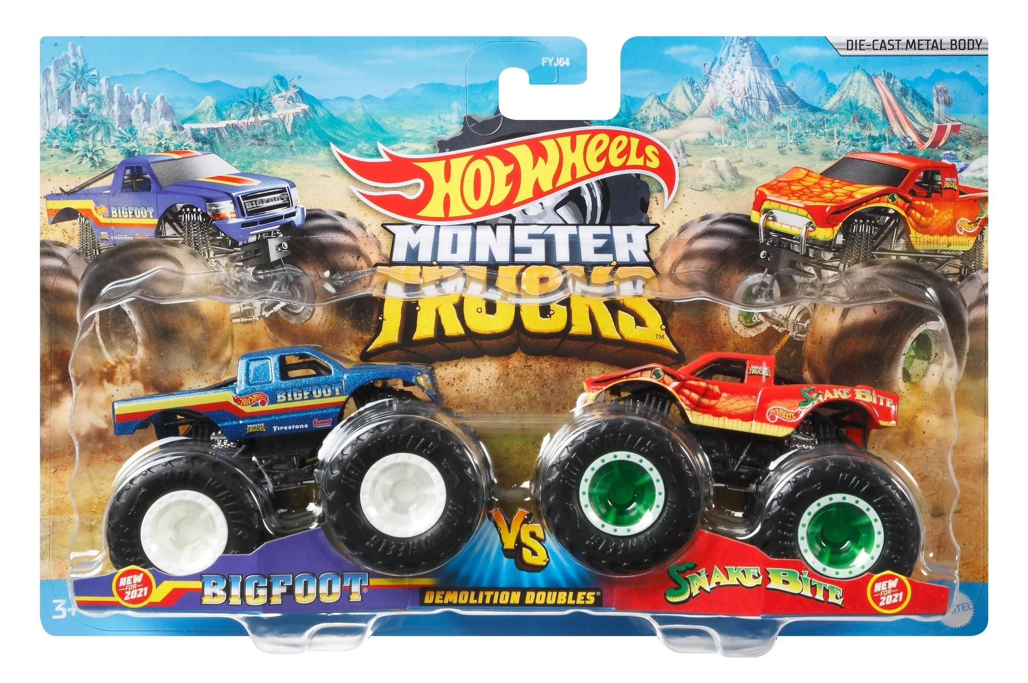 Hot Wheels 1:64 Monster Trucks Demolition Doubles Bigfoot Vs Snake Bite