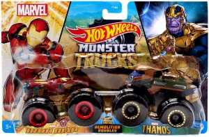 Hot Wheels 1:64 Monster Trucks Demolition Doubles Marvel Iron Man Vs Marvel Thanos