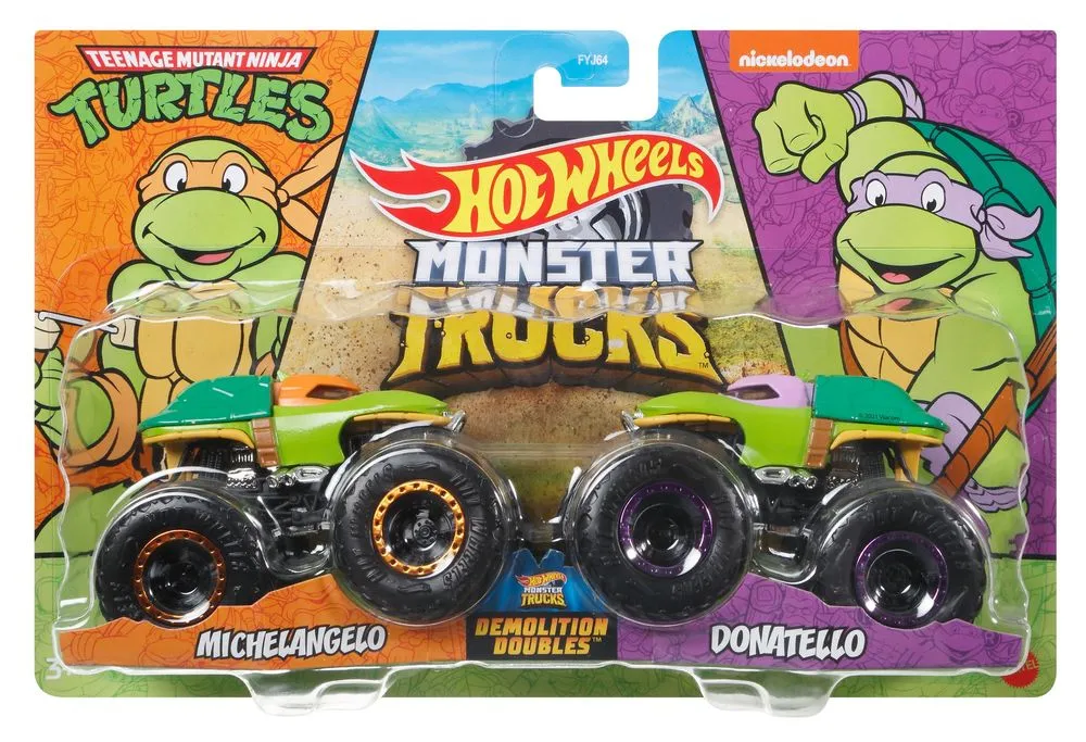 Hot Wheels 1:64 Monster Trucks Demolition Doubles Michelangelo Vs Donatello