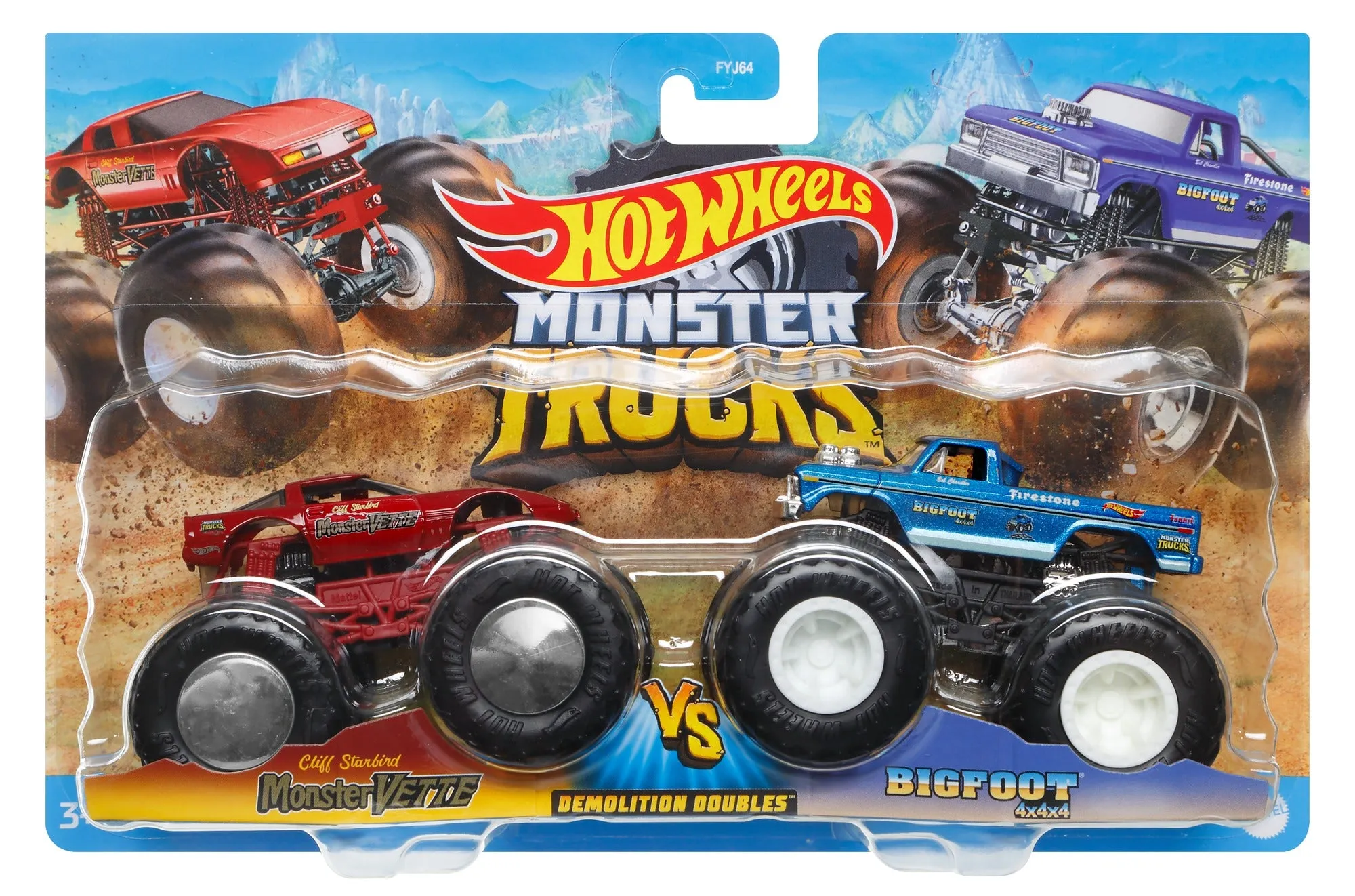 Hot Wheels 1:64 Monster Trucks Demolition Doubles Monstervette Vs Bigfoot