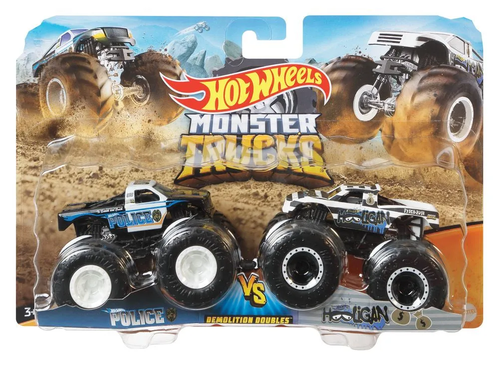 Hot Wheels 1:64 Monster Trucks Demolition Doubles Police Vs Hooligan