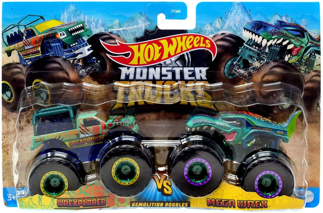 Hot Wheels 1:64 Monster Trucks Demolition Doubles Wrexplorer Vs MEGA Wrex