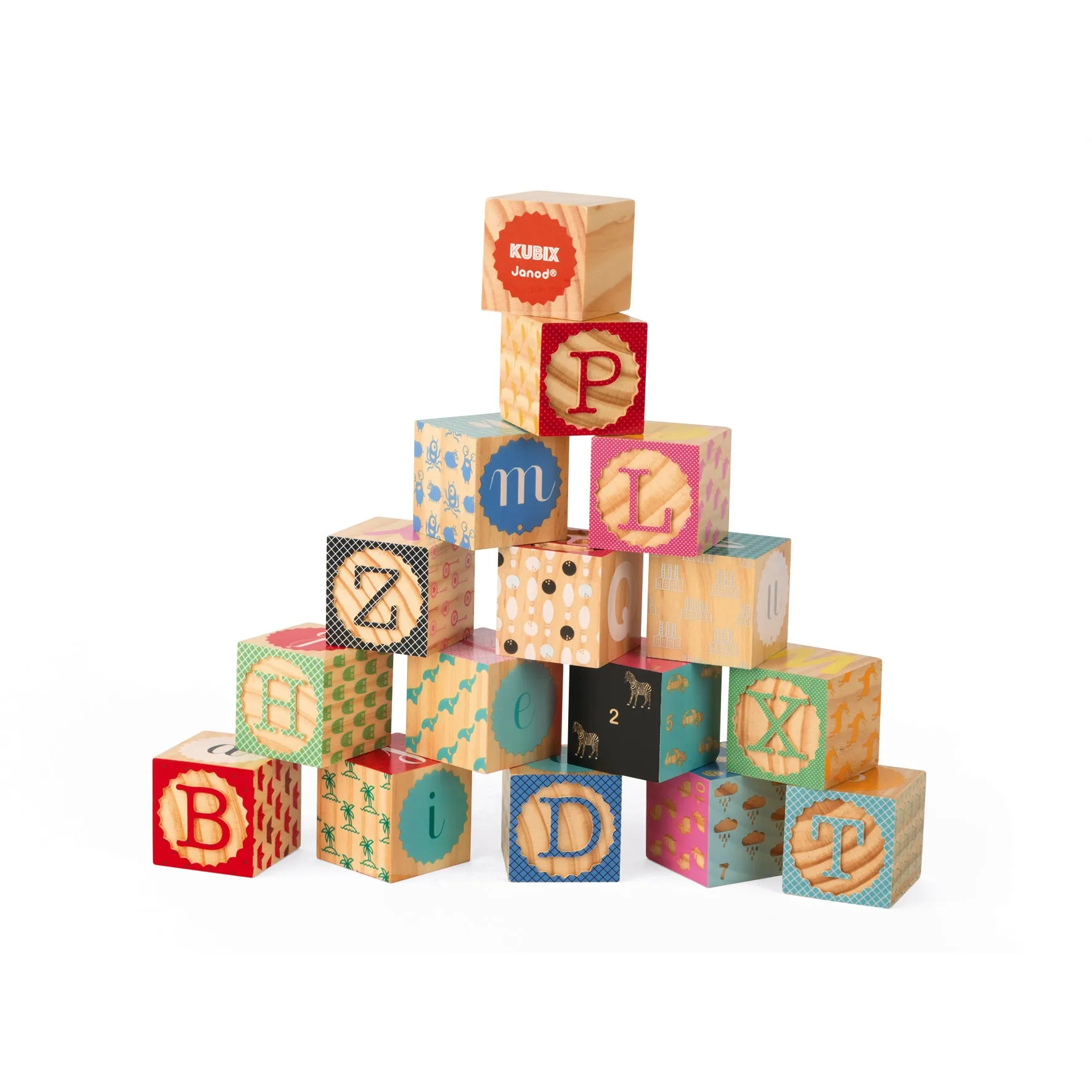 Janod Kubix 16 Carved Alphabet Blocks