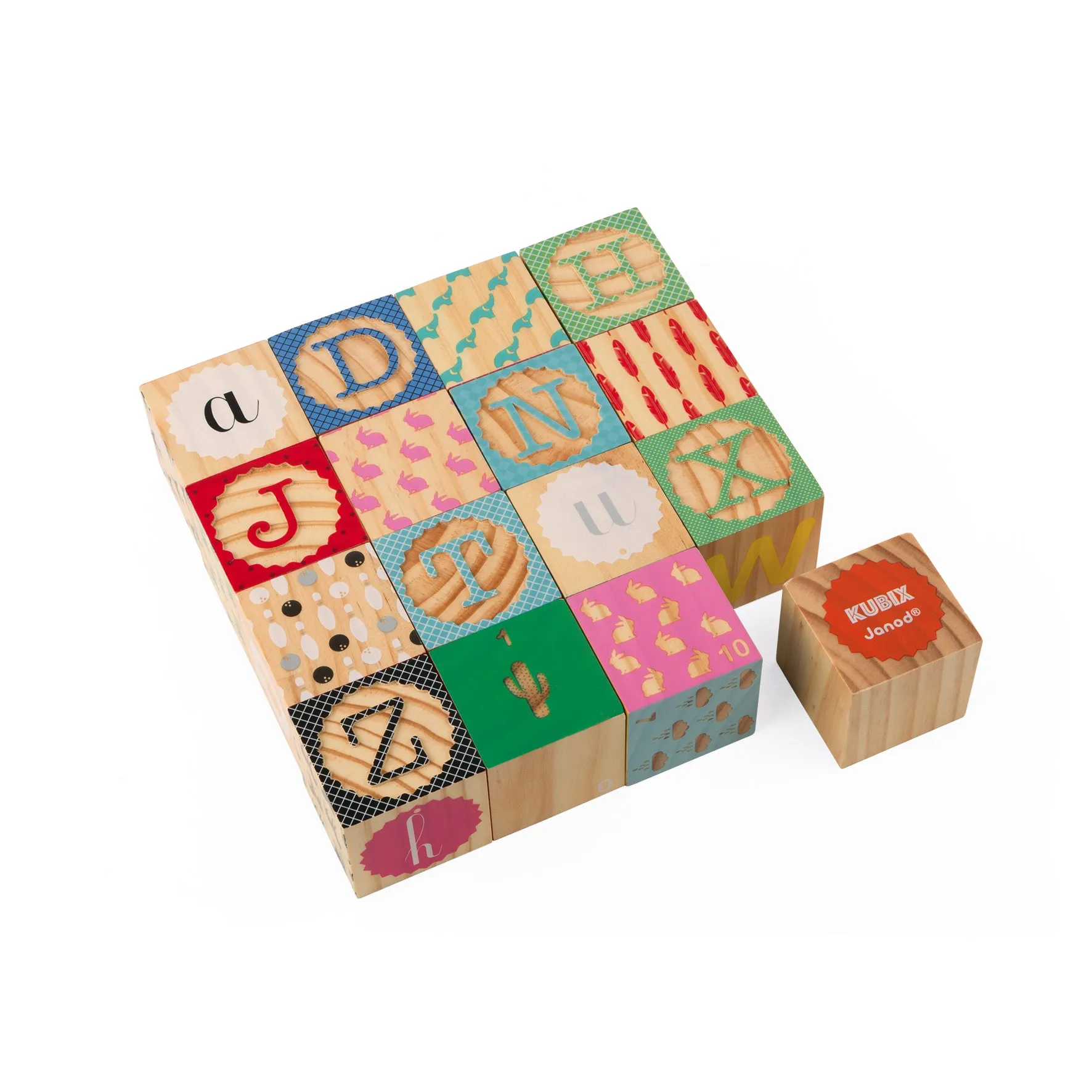 Janod Kubix 16 Carved Alphabet Blocks