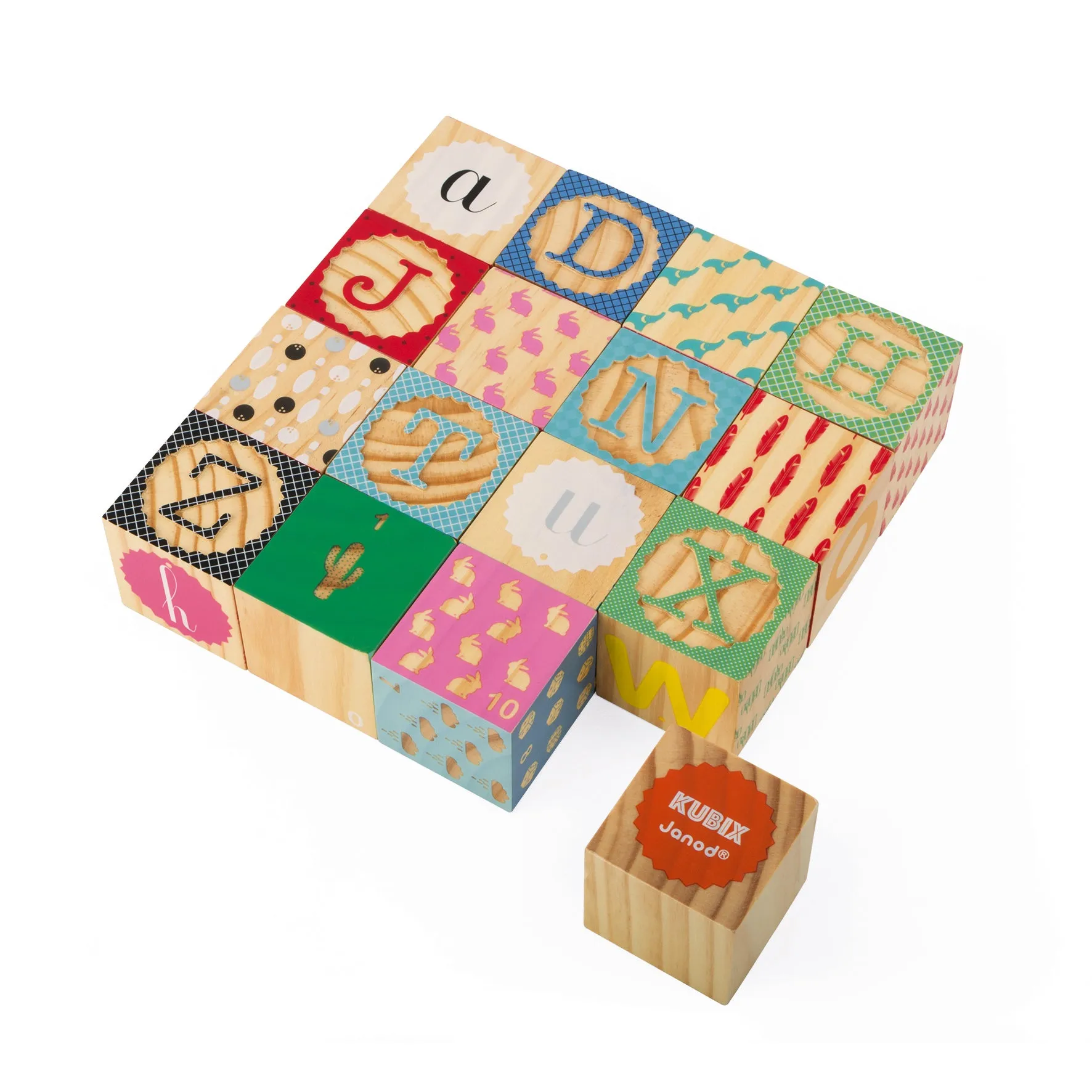 Janod Kubix 16 Carved Alphabet Blocks