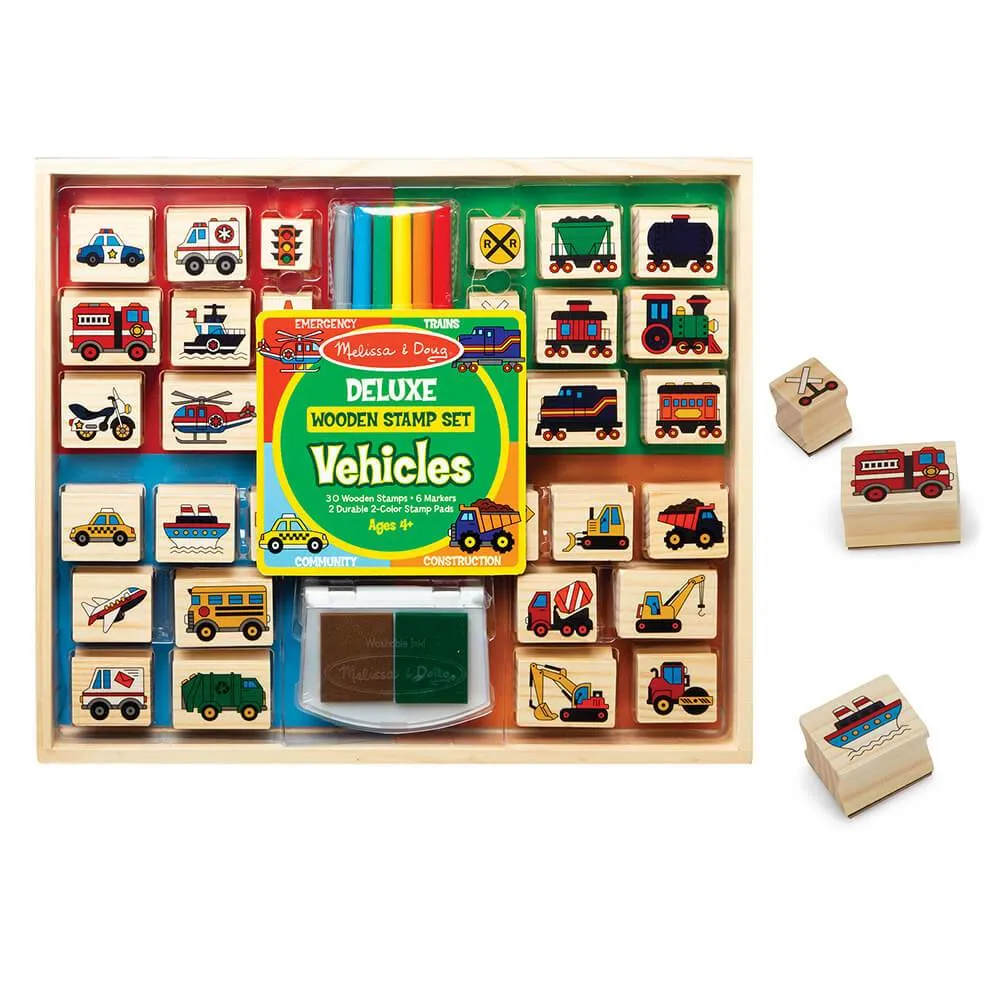 Melissa & Doug -Deluxe Wooden Stamp Set - Vehicles