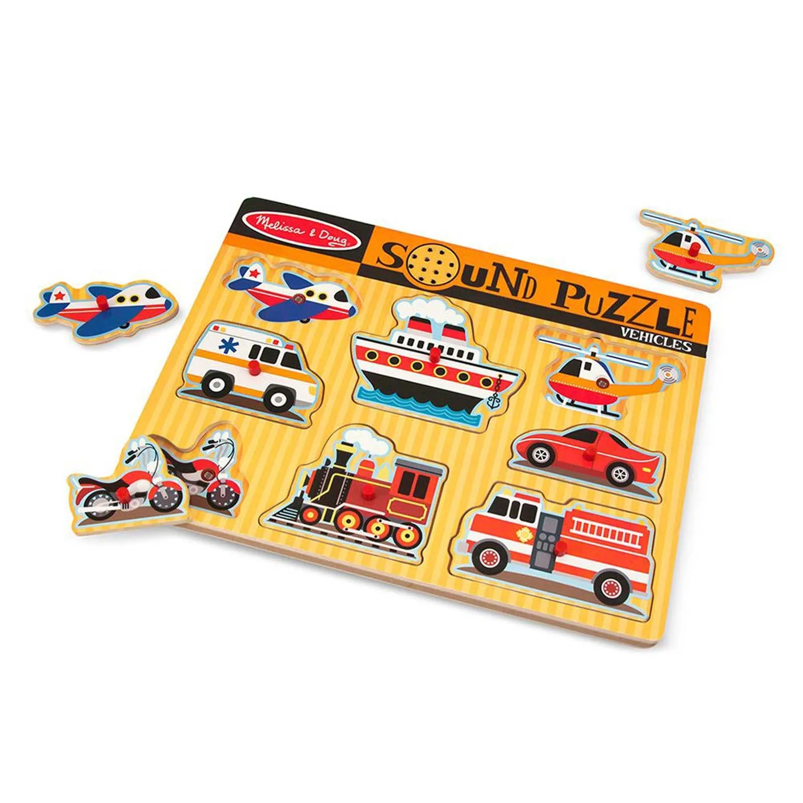 Melissa & Doug Vehicles Sound Puzzle - 8 pc Wooden Peg