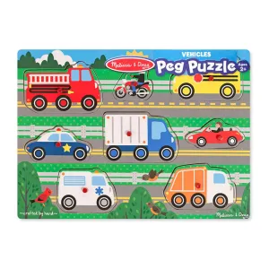 Melissa & Doug Wooden Peg Puzzle Vehicles