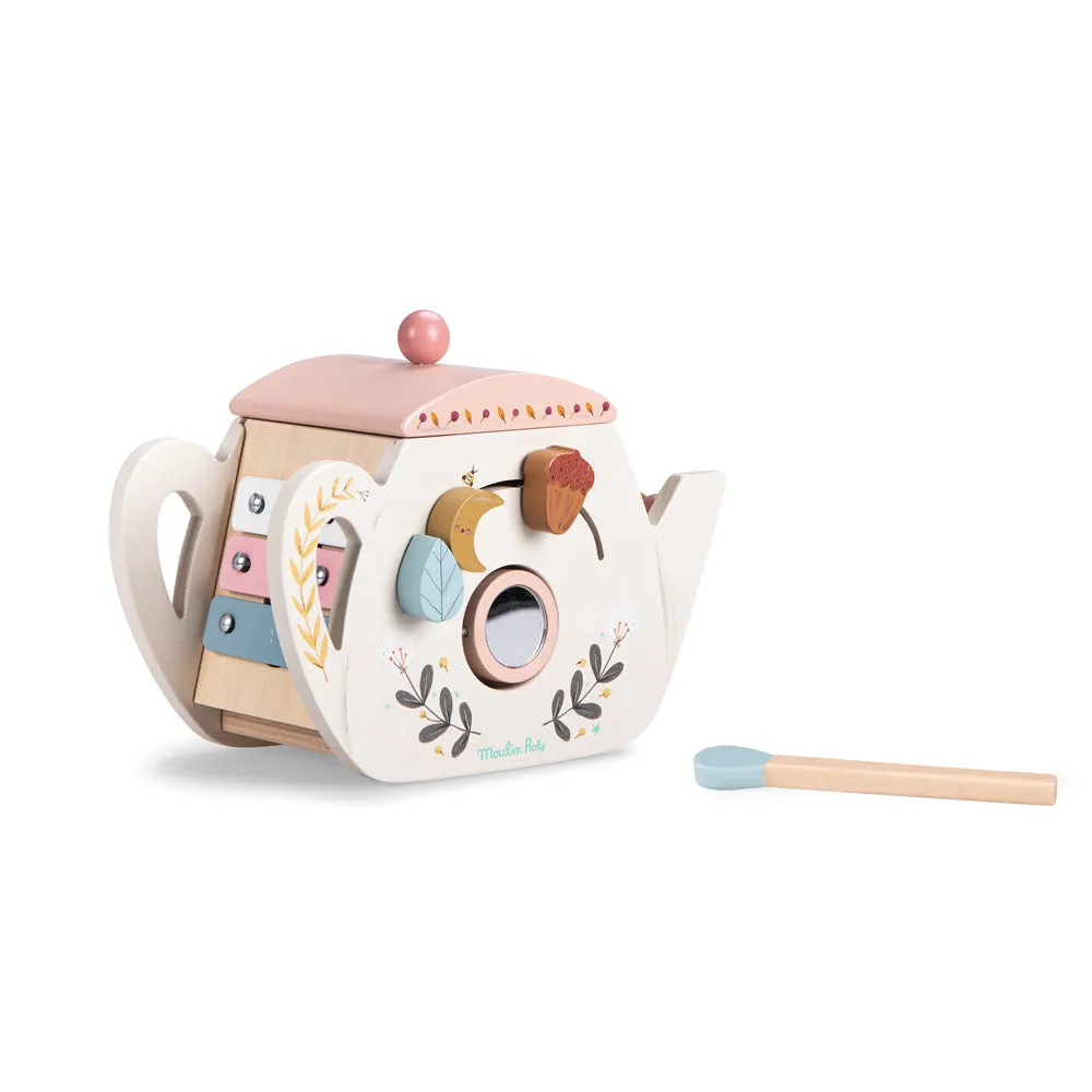 Moulin Roty Apres La Pluie Wooden Activity Teapot with 6 Activities Wooden Toy