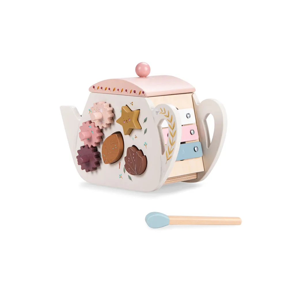Moulin Roty Apres La Pluie Wooden Activity Teapot with 6 Activities Wooden Toy