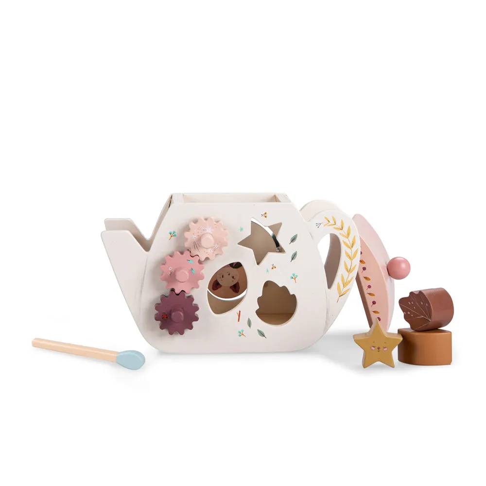 Moulin Roty Apres La Pluie Wooden Activity Teapot with 6 Activities Wooden Toy