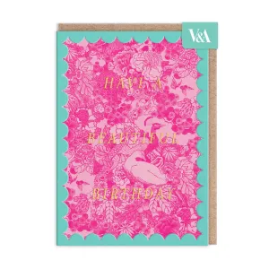 Ohh Deer: V&A Scalloped Pink Peacock Birthday Card