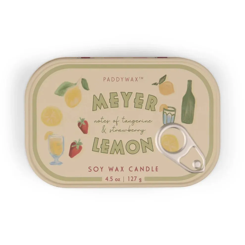 Paddywax: Bistro 4.5oz Lemon Printed Tin Candle - Meyer Lemon