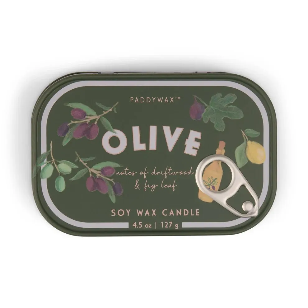 Paddywax: Bistro 4.5oz Olive Printed Tin Candle - Fig & Olive