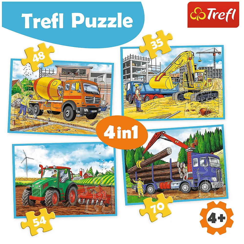 TREFL 4-IN-1 PUZZLE LARGE CONSTRUCTION VEHICLES